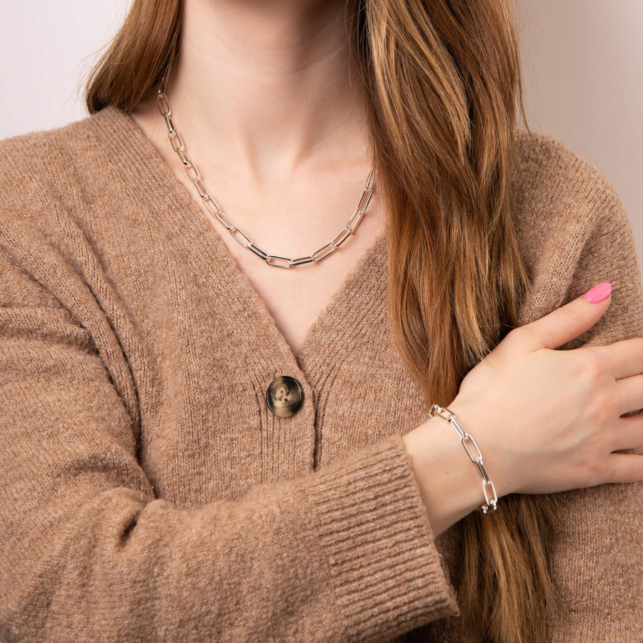 Sterling Silver Open Link Statement T-Bar Bracelet