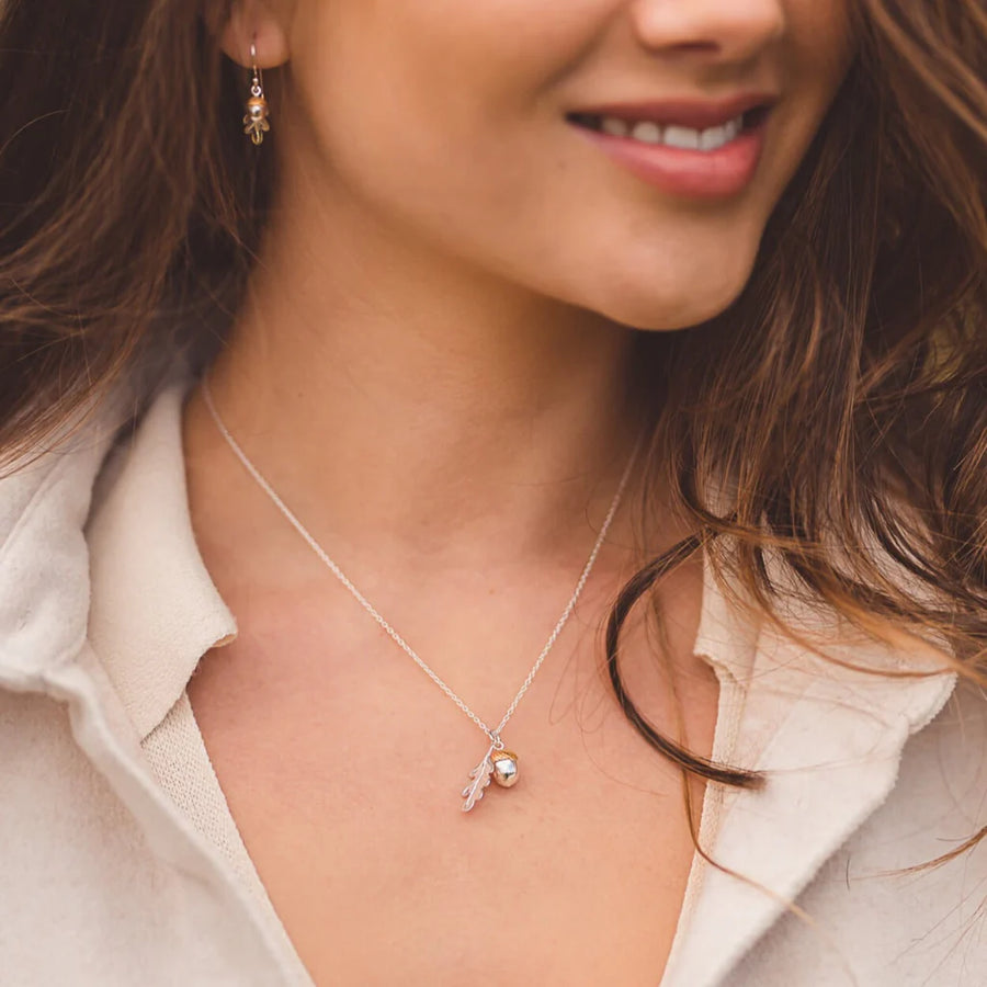 Two-Tone Acorn & Oak Leaf Adjustable Necklace