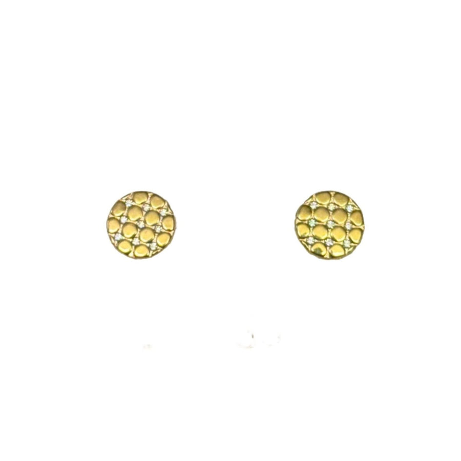 9ct Yellow Gold Round CZ Disc Stud Earrings