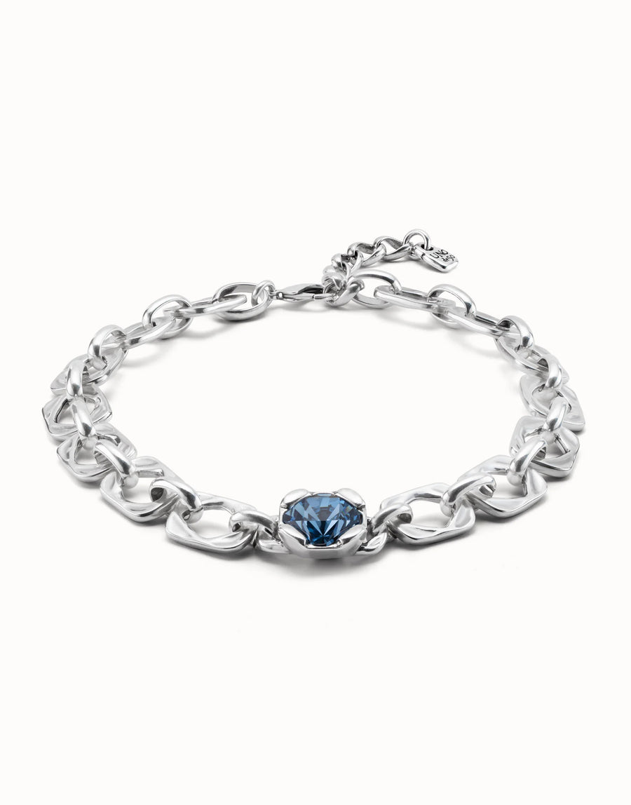 Silver Plated Chunky Link Necklace & Blue Crystal Necklace