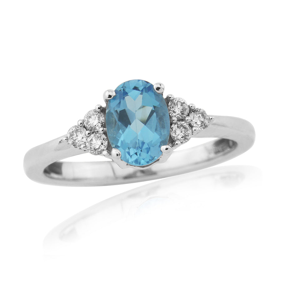 9ct White Gold Blue Topaz & Diamond Ring