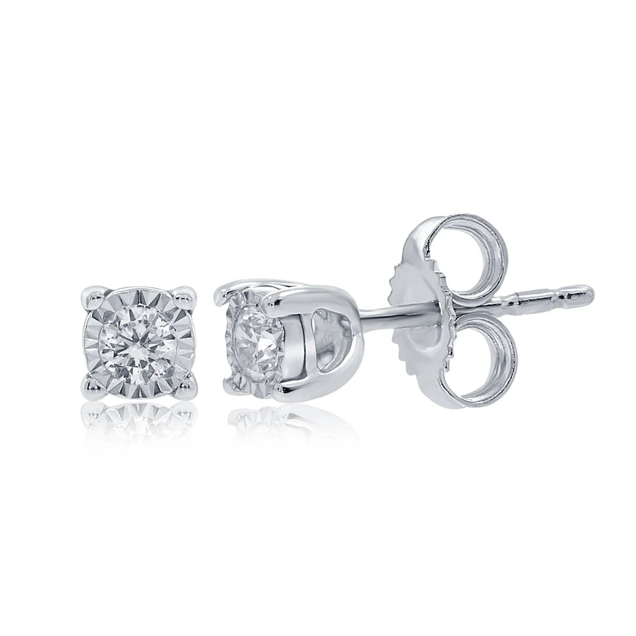 9ct White Gold Illusion Set 0.12ct Diamond Stud Earrings