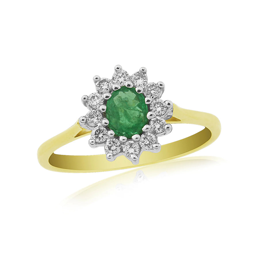 9ct Yellow Gold Emerald & Diamond Cluster Ring