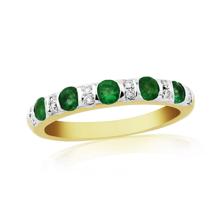 9ct Yellow Gold Emerald & Diamond Eternity Ring