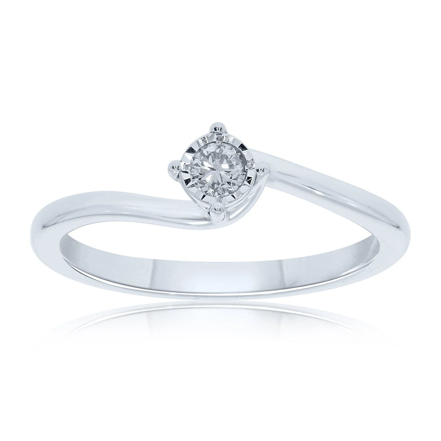 9ct White Gold Illusion Set Diamond Solitaire Twist Ring