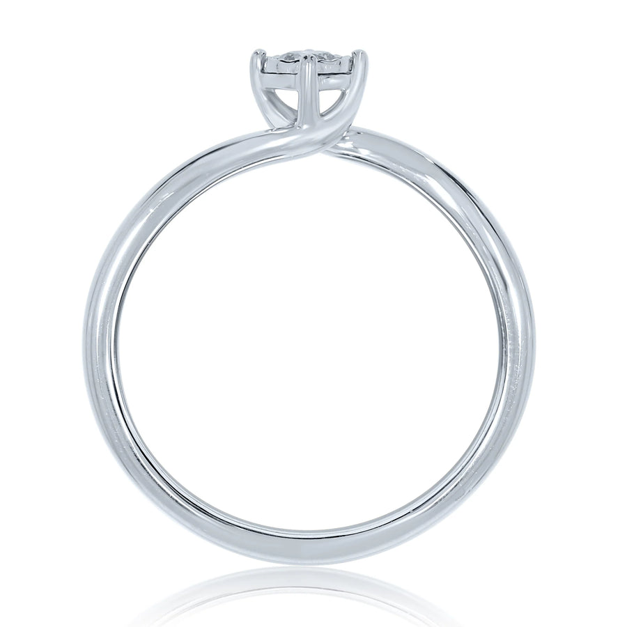 9ct White Gold Illusion Set Diamond Solitaire Twist Ring
