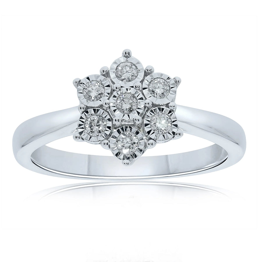 9ct White Gold Illusion Set Diamond Cluster Ring