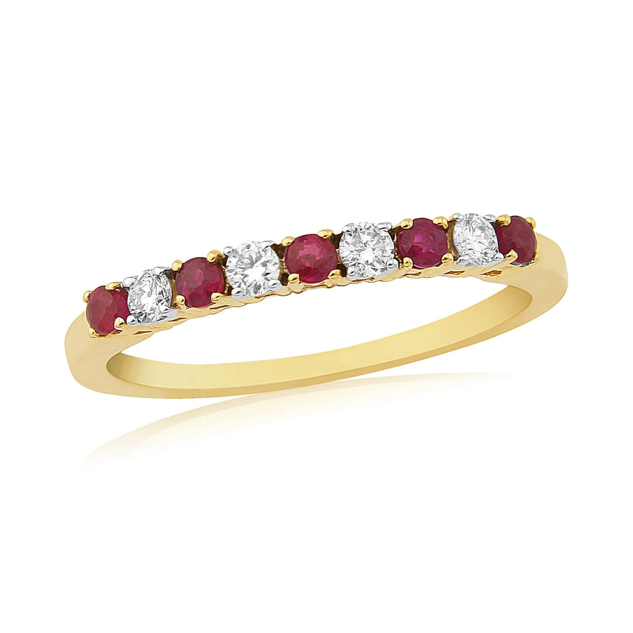 9ct Yellow Gold Ruby & Diamond Claw Set Eternity Ring