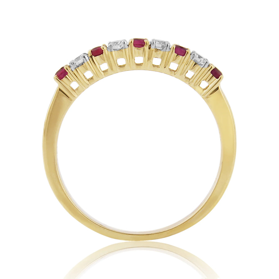 9ct Yellow Gold Ruby & Diamond Claw Set Eternity Ring