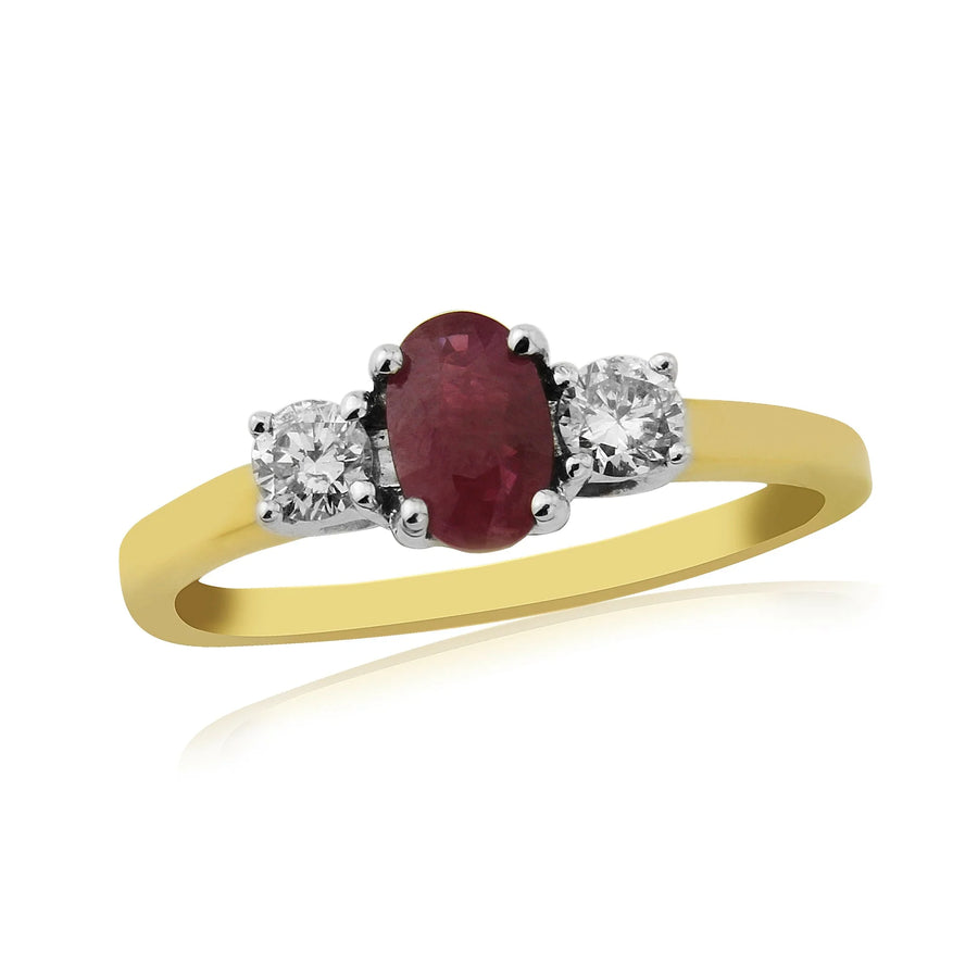 9ct Yellow Gold Ruby & Diamond Three Stone Ring