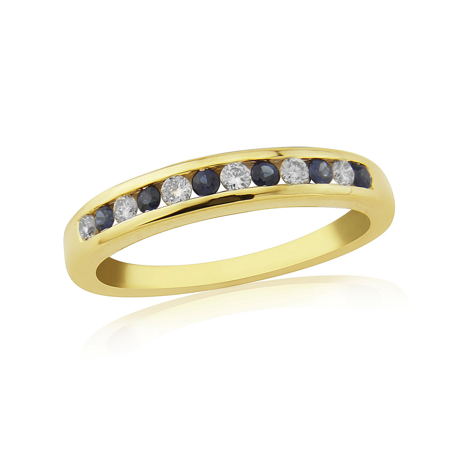 9ct Yellow Gold Sapphire & Diamond Channel Set Eternity Ring