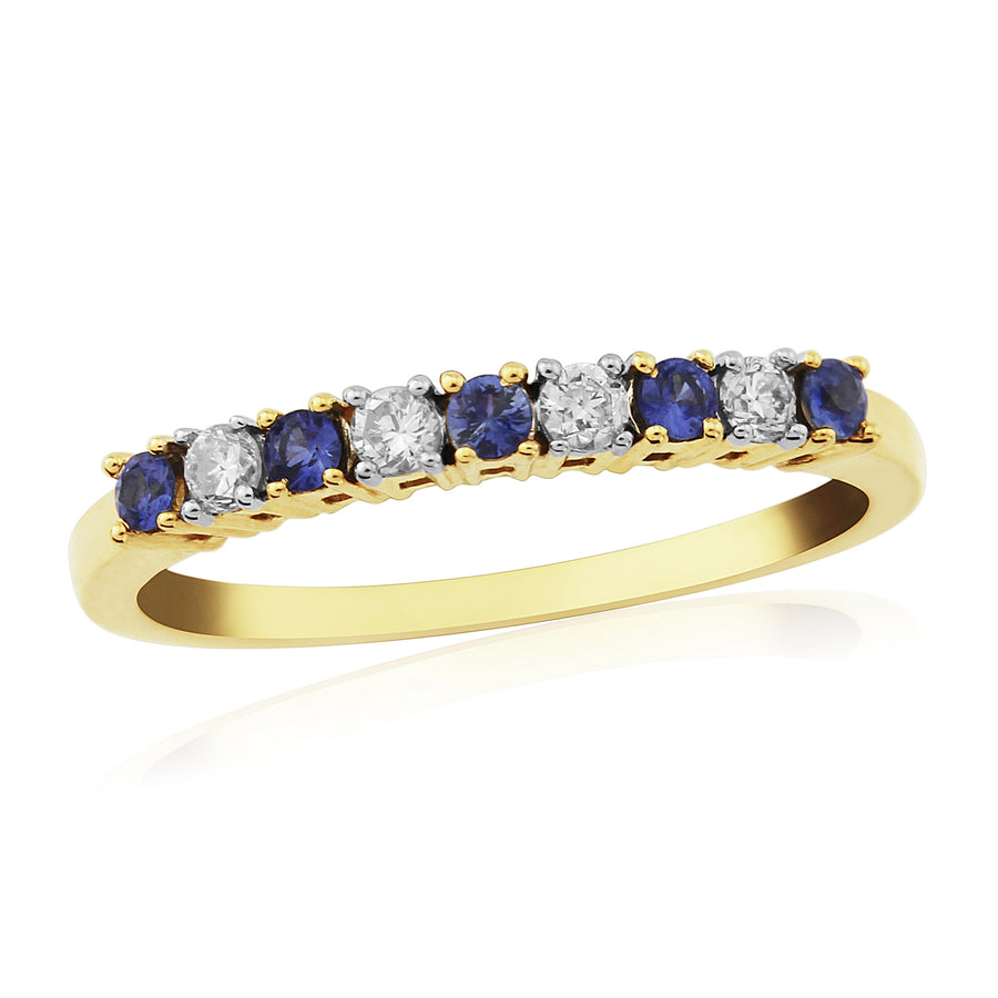 9ct Yellow Gold Sapphire & Diamond Claw Set Eternity Ring