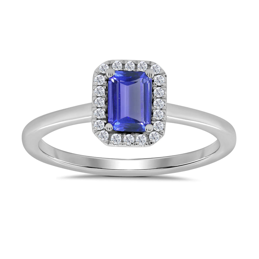 9ct White Gold Tanzanite & Diamond Cluster Ring