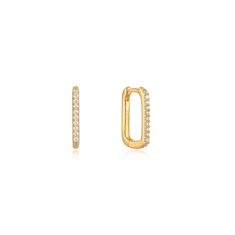 Ania Haie Gold Plated Oval CZ Set Hoop Earrings