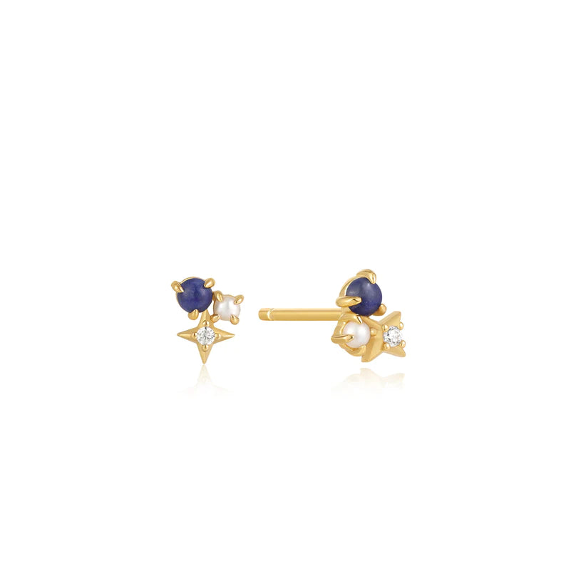 Ania Haie Gold Plated Lapis, Pearl & CZ Star Cluster Stud Earrings