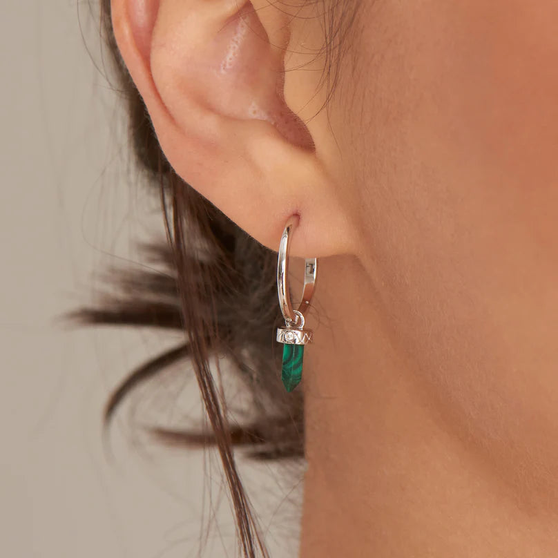 Ania Haie Sterling Silver Malachite Point Hoop Drop Earrings