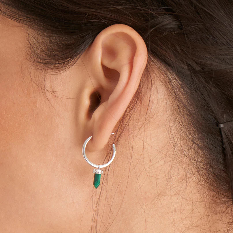 Ania Haie Sterling Silver Malachite Point Hoop Drop Earrings