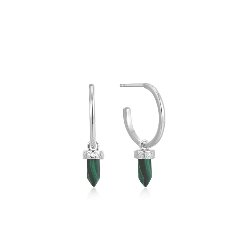 Ania Haie Sterling Silver Malachite Point Hoop Drop Earrings