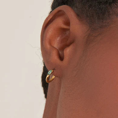 Ania Haie Gold Teal Sparkle Emblem Huggie Hoop Earrings