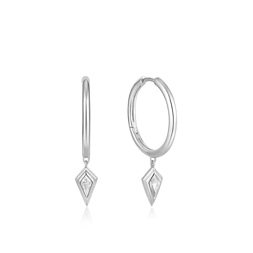 Ania Haie Sterling Silver CZ Point Hoop Drop Earrings