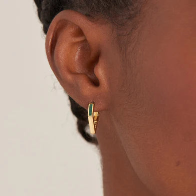 Ania Haie Gold Plated Malachite Angular Hoop Earrings