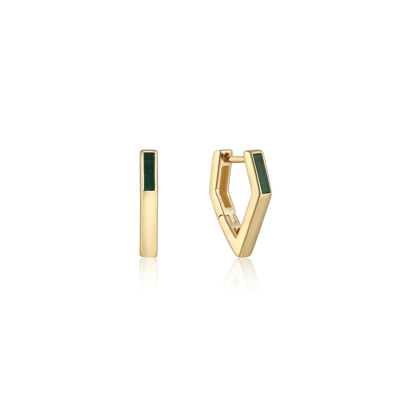 Ania Haie Gold Plated Malachite Angular Hoop Earrings