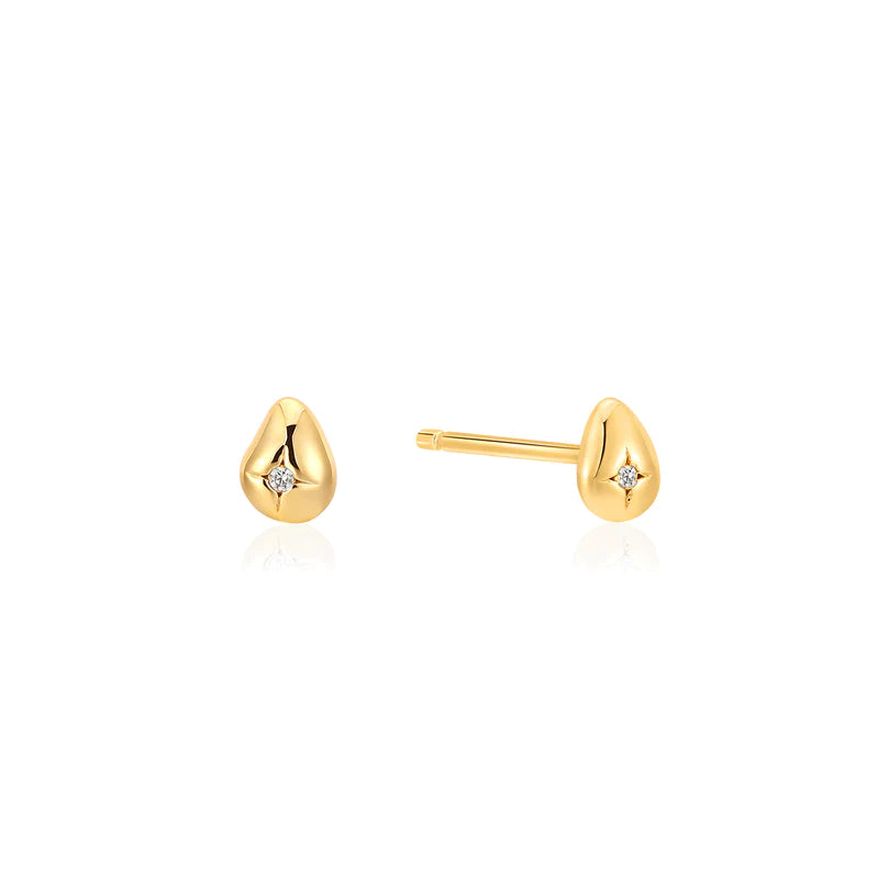 Ania Haie Gold Plated CZ Mini Pebble Stud Earrings