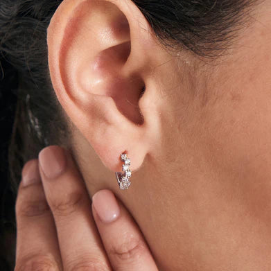 Ania Haie Sterling Silver CZ Offset Huggie Hoop Earrings