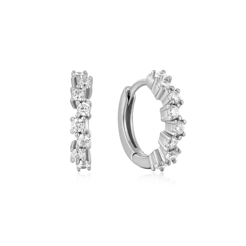 Ania Haie Sterling Silver CZ Offset Huggie Hoop Earrings