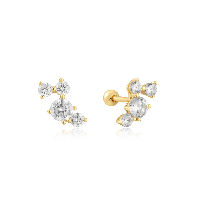 Ania Haie Gold Plated CZ Climber Double Barbell Earrings