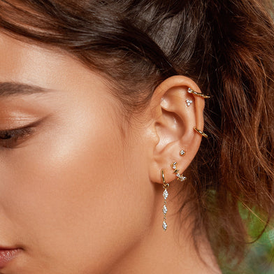 Ania Haie Gold Plated CZ & Marquise Shape Huggie Hoop Earrings