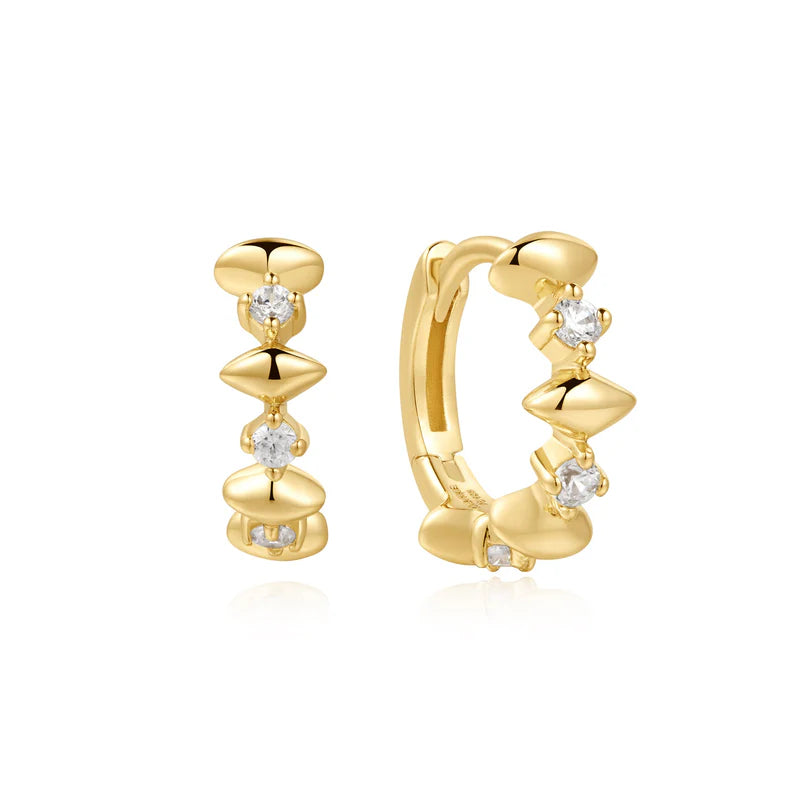 Ania Haie Gold Plated CZ & Marquise Shape Huggie Hoop Earrings