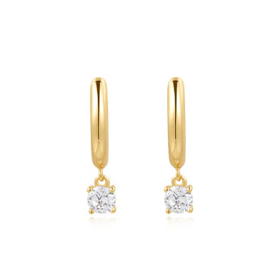 Ania Haie Gold Plated CZ Drop Huggie Hoop Earrings