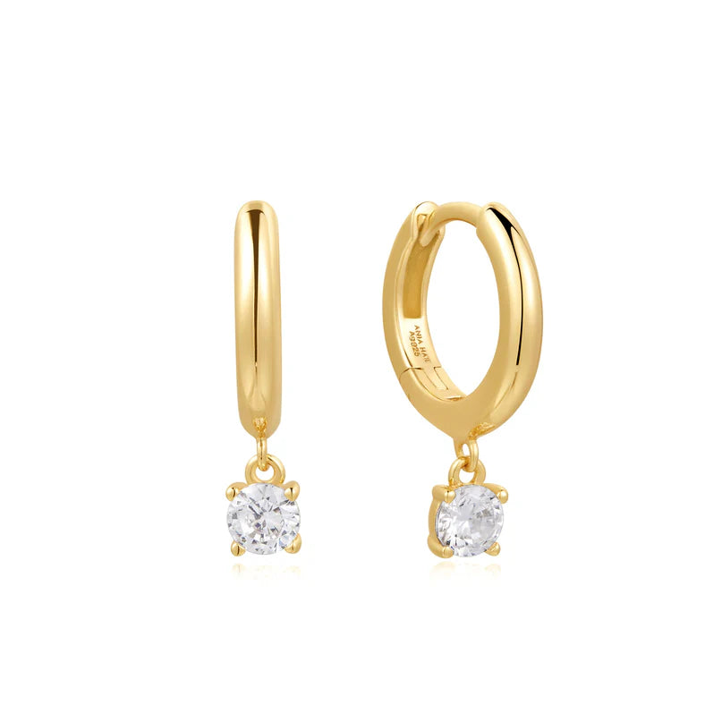 Ania Haie Gold Plated CZ Drop Huggie Hoop Earrings