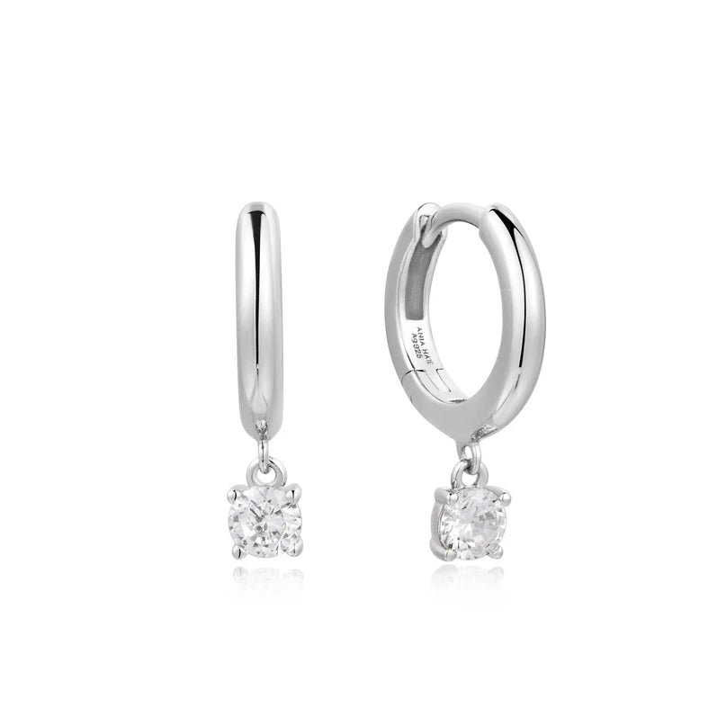 Ania Haie Sterling Silver CZ Drop Huggie Hoop Earrings
