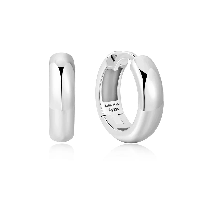 Ania Haie Sterling Silver 8.5mm Plain Huggie Hoop Earrings
