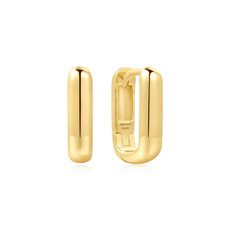 Ania Haie Gold Plated 13.5mm Rectangular Domed Hoop Earrings