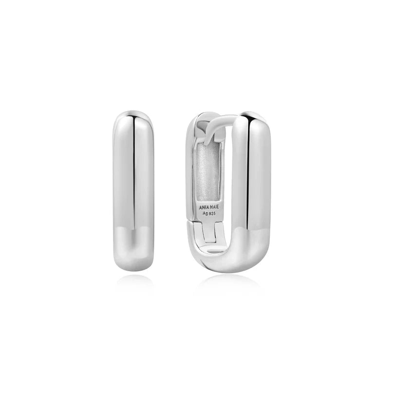 Ania Haie Sterling Silver 13.5mm Rectangular Domed Hoop Earrings