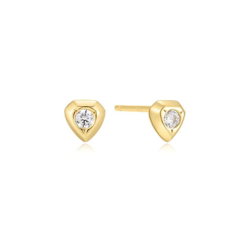 Ania Haie Gold Plated Small CZ Shield Stud Earrings