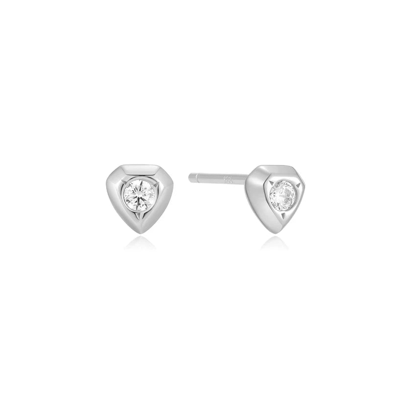 Ania Haie Sterling Silver Small CZ Shield Stud Earrings