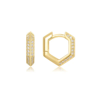 Ania Haie Gold Plated CZ Bevelled Huggie Hoop Earrings