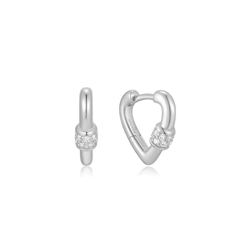 Ania Haie Sterling Silver CZ Heart Clasp Huggie Hoop Earrings