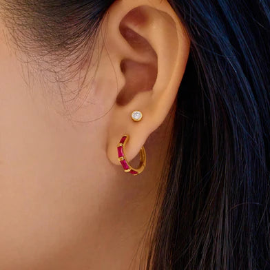 Ania Haie Gold Plated Red CZ Baguette Hoop Earrings