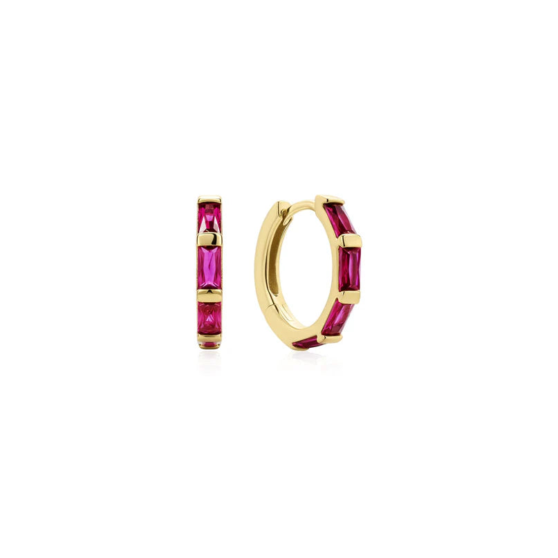 Ania Haie Gold Plated Red CZ Baguette Hoop Earrings