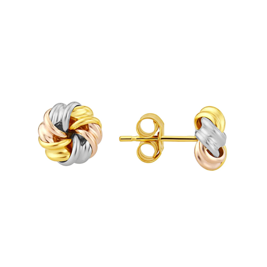 9ct Yellow, White & Rose Gold Medium Knot Stud Earrings