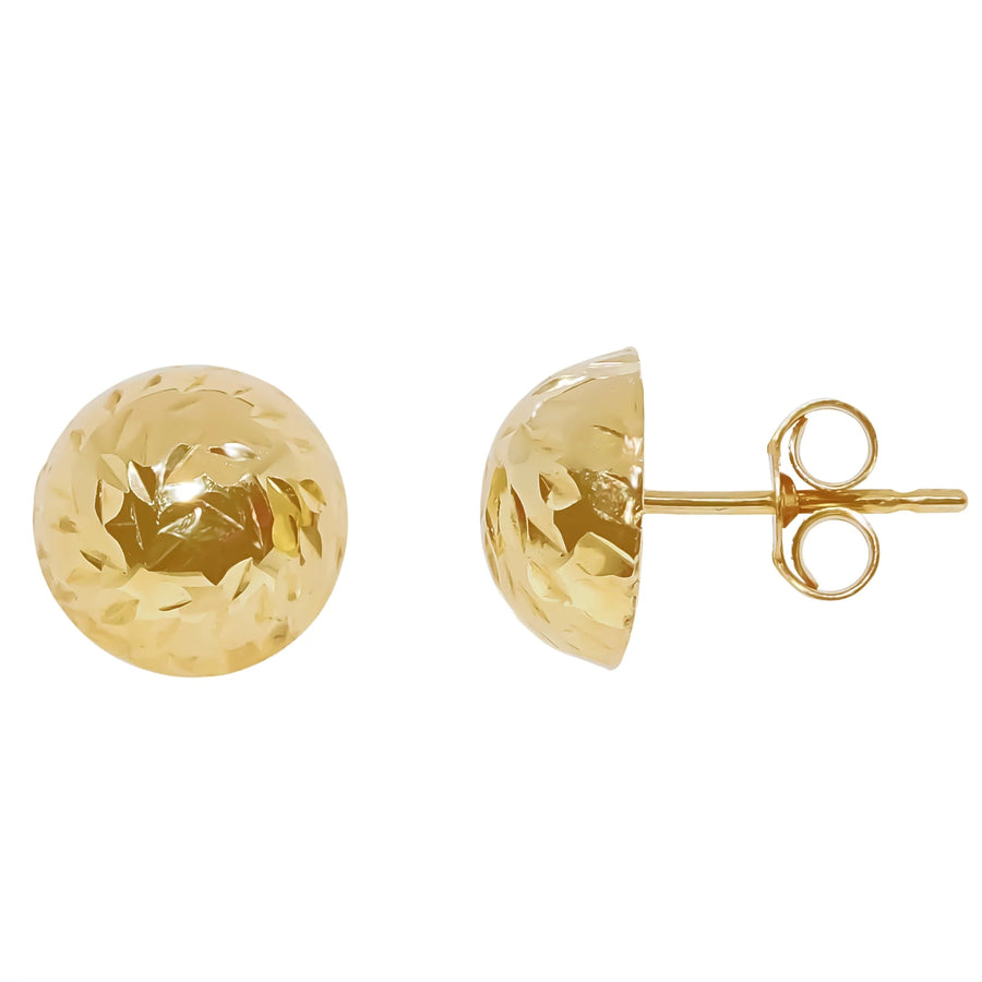 9ct Yellow Gold 9mm Diamond Cut Dome Stud Earrings