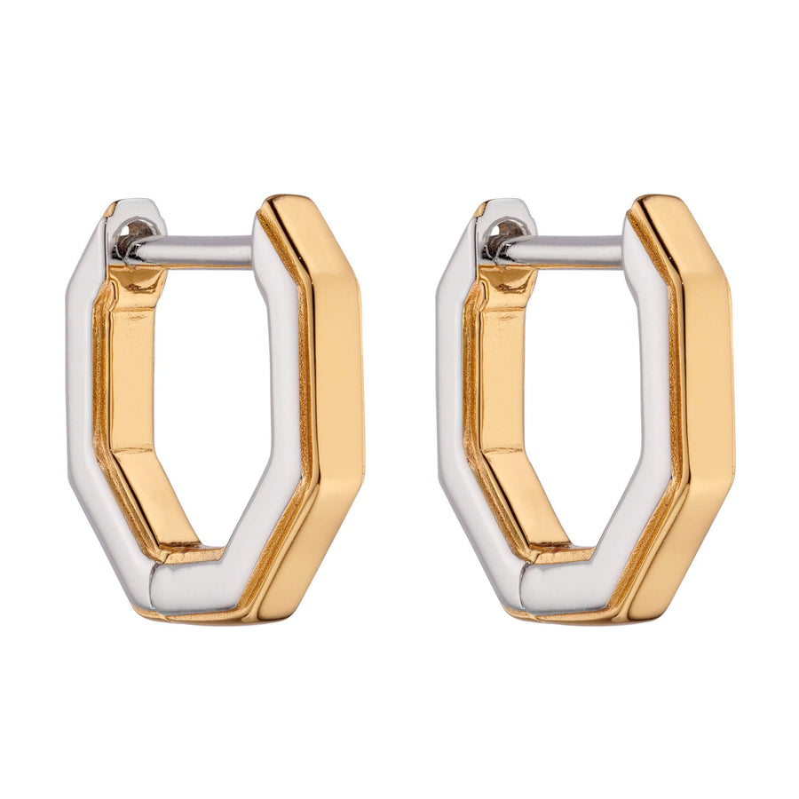 Fiorelli Sterling Silver Two-Tone Octagon Hoop Earrings