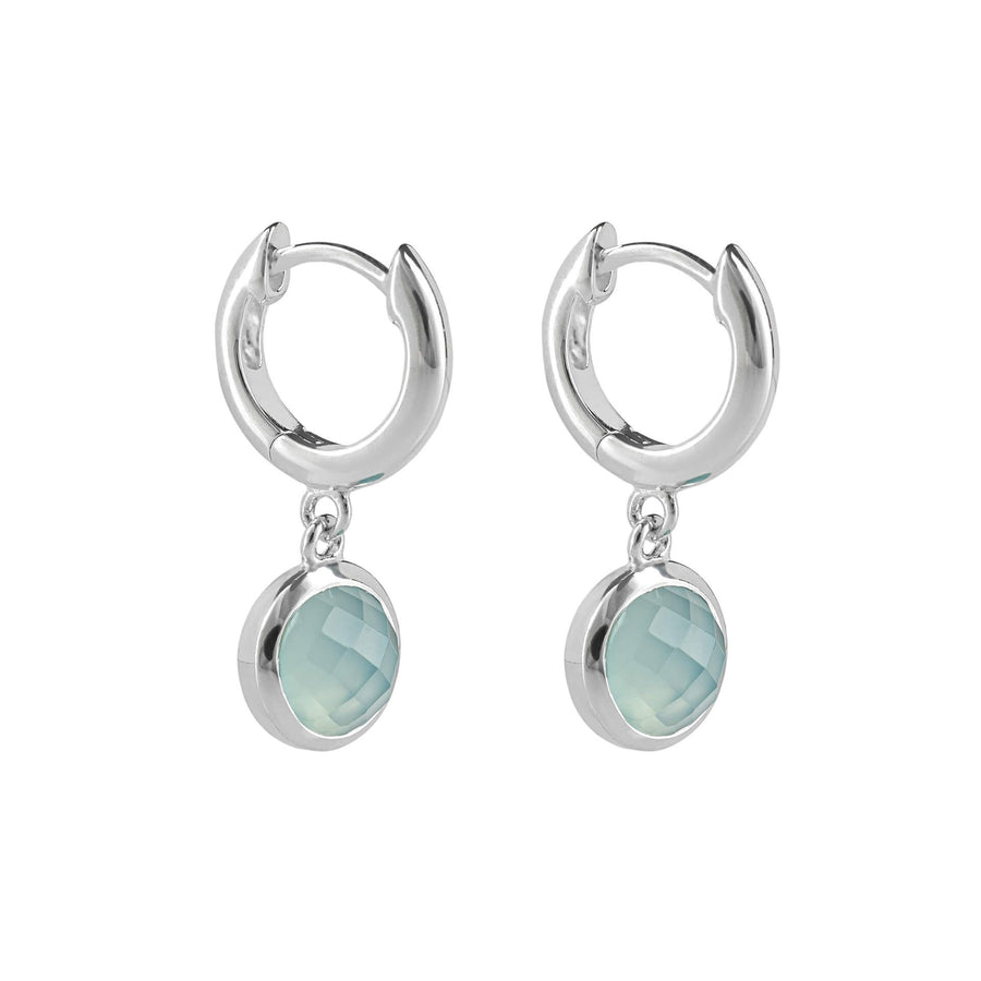 Sterling Silver Blue Chalcedony Drop Hoop Earrings