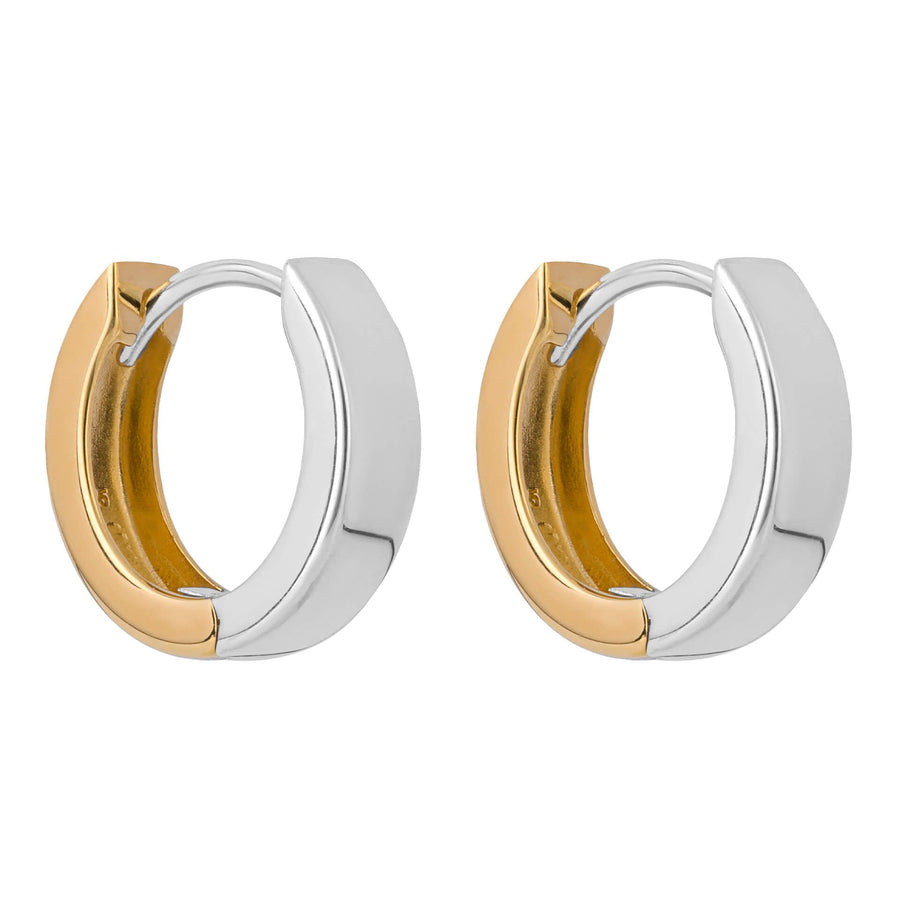 Sterling Silver TT Flat Profile Huggie Hoop Earrings