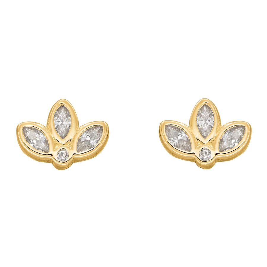 Gold Plated Small Lotus Flower CZ Stud Earrings